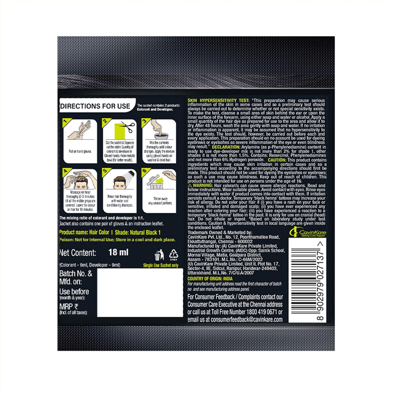 Indica 10 Min Herbal Hair Color Shampoo Natural Black Ammonia-Free