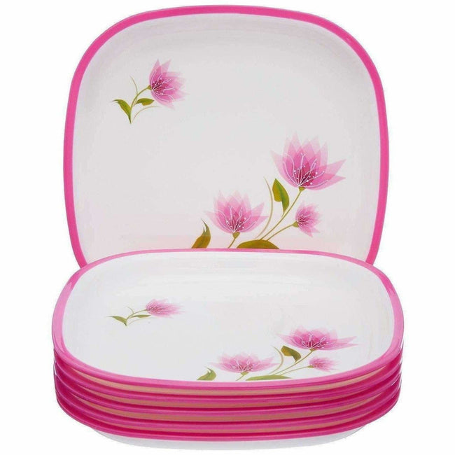 Pink Color Square Quarter Plate Set - 6 Plates Set Hover Image