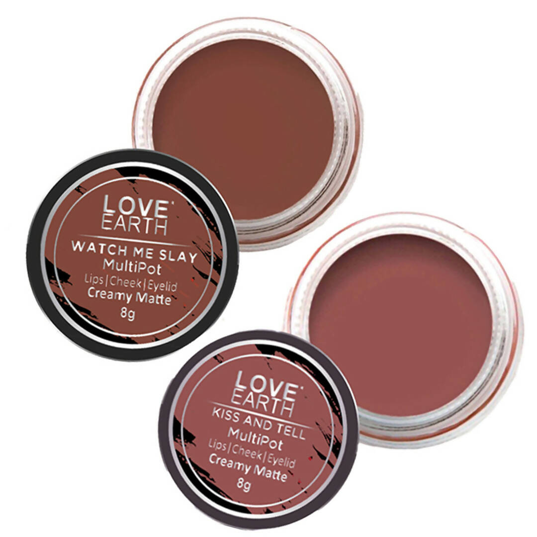 Love Earth Lip Tint & Cheek Tint Multipot Combo (Mauvish Pink & Caramel Brown)