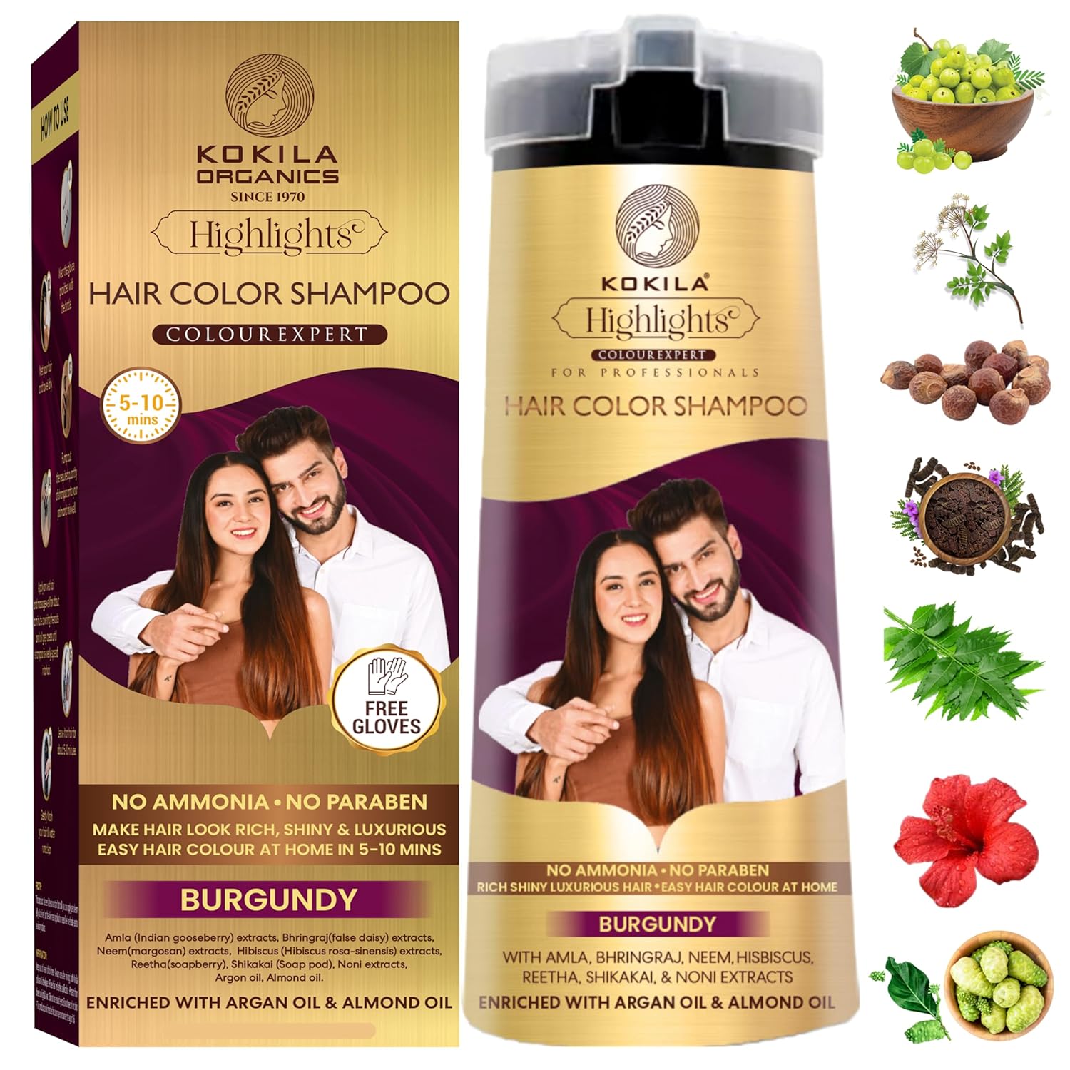 Kokila Natural Black Hair Color Shampoo 400ml No Ammonia Paraben-Free