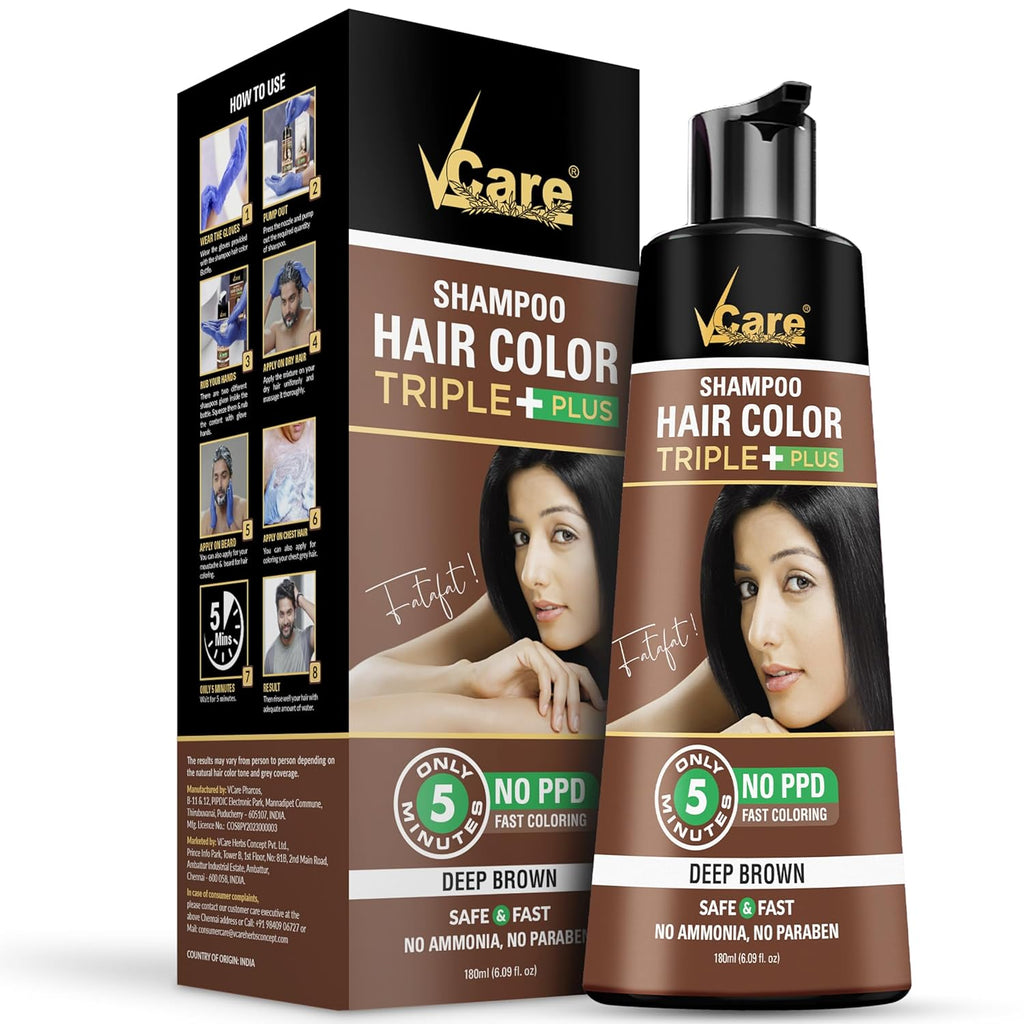 VCare Black Hair Color Shampoo 180ml Ammonia-Free for Men & Women
