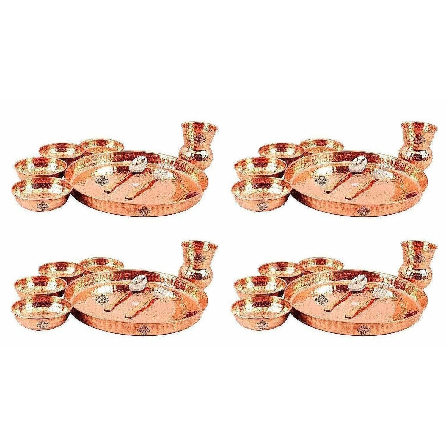 Traditional Design Copper Thali Multi cuisine Dinnerware Set, 8 Pieces