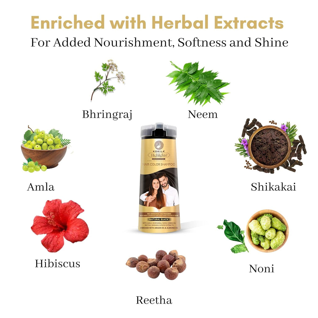 Kokila Natural Black Hair Color Shampoo 400ml No Ammonia Paraben-Free