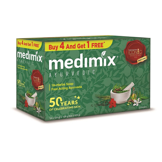 Medimix Ayurvedic Classic 18 Herbs Soap, 125 g (4 + 1 Offer Pack) Main Image