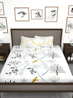 Story@home White & Blue Floral King Bedsheet with 2 Pillow Covers