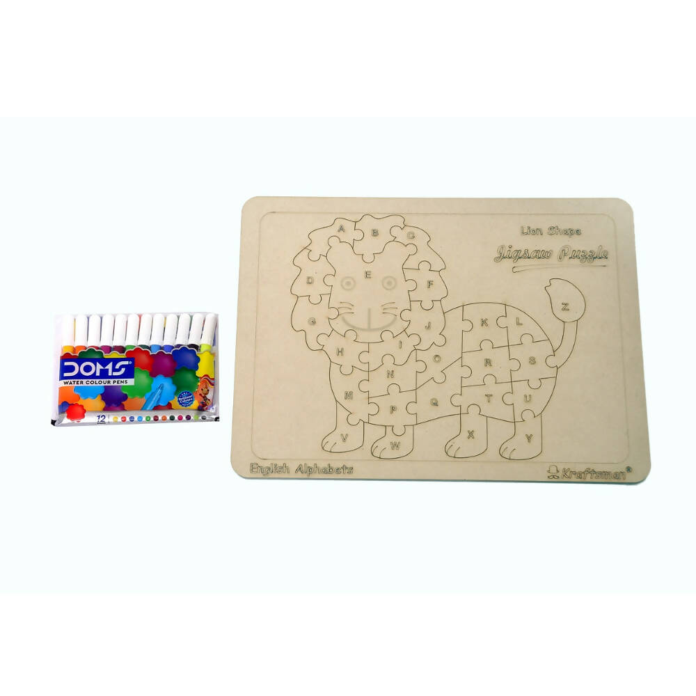 Kraftsman English Alphabets Wooden Jigsaw Puzzles Lion Shape Puzzle | Color Kit Included