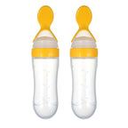 Safe-O-Kid Easy Set of 2 Squeezy Silicone Food Feeder Spoon (Soft Tip) Bottle- Yellow- 90mL