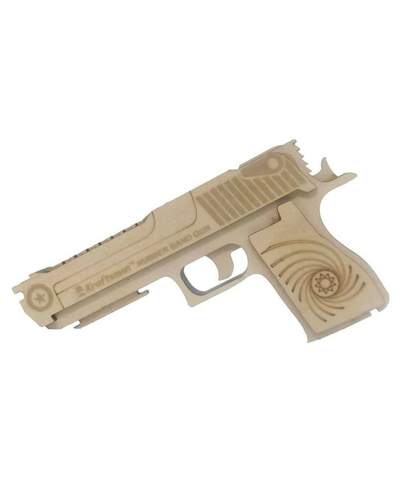 Kraftsman Semi-Automatic Wooden Rubber Band Shooting Gun Toys for Kids & Adults with Target | 5 Rapid Fire Shots (Beige)