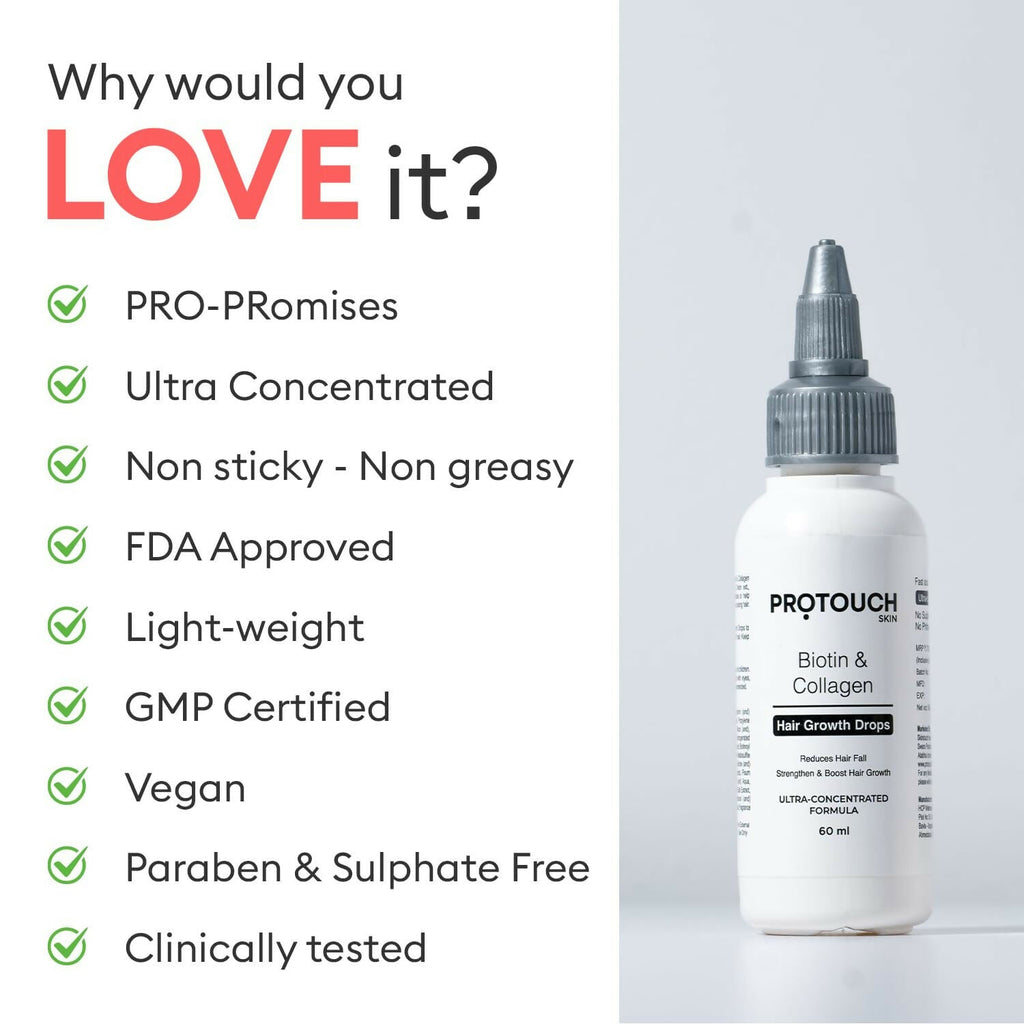 Protouch Biotin & Collagen Hair Growth Drops with Redensyl, Anagain, Procapil, and Onion Extract