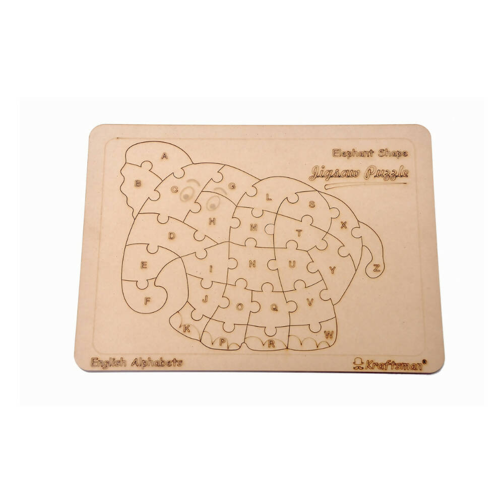 Kraftsman English Alphabets Wooden Jigsaw Puzzles Elephant Shape Puzzle | Color Kit Included