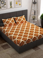 Story@home Unisex Yellow Geometric Cotton 152 TC 1 King Size Bedsheet with 2 Pillow Covers