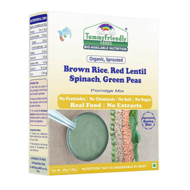 TummyFriendly Foods Certified Organic Sprouted Brown Rice, Red Lentil, Spinach, Green Peas Porridge Mix Hover Image
