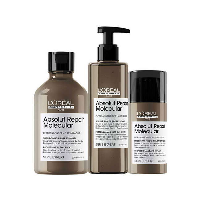 L'Oreal Professionnel Absolut Repair Molecular Shampoo, Rinse-Off Serum & Leave-In Mask Damaged Hair Hover Image