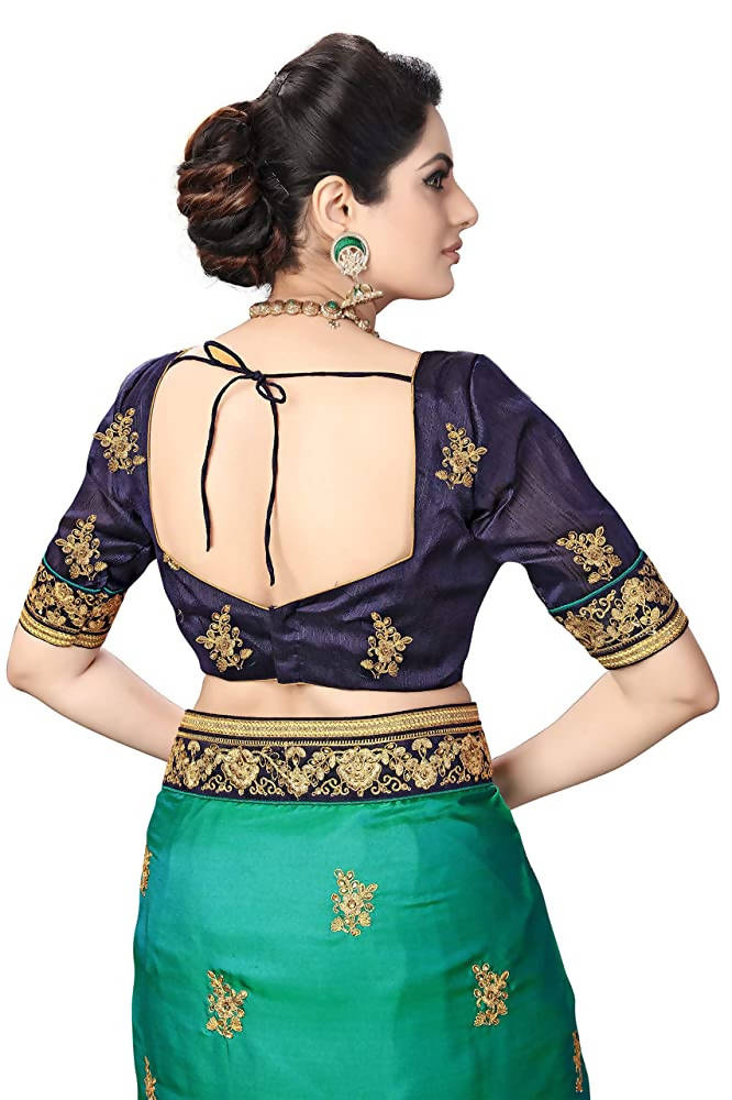 Sarvadarshi Fashion Women's Blue Barfi Silk Heavy lace Embroidery work Saree With blouse piece