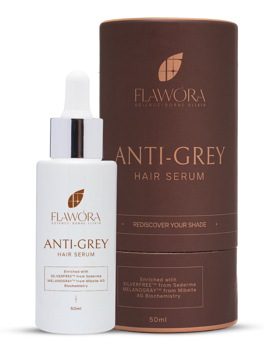 Flawora Anti-Grey Hair Serum For Reversing Grey Hair & Gold Face Serum For Brightening, Anti-Aging