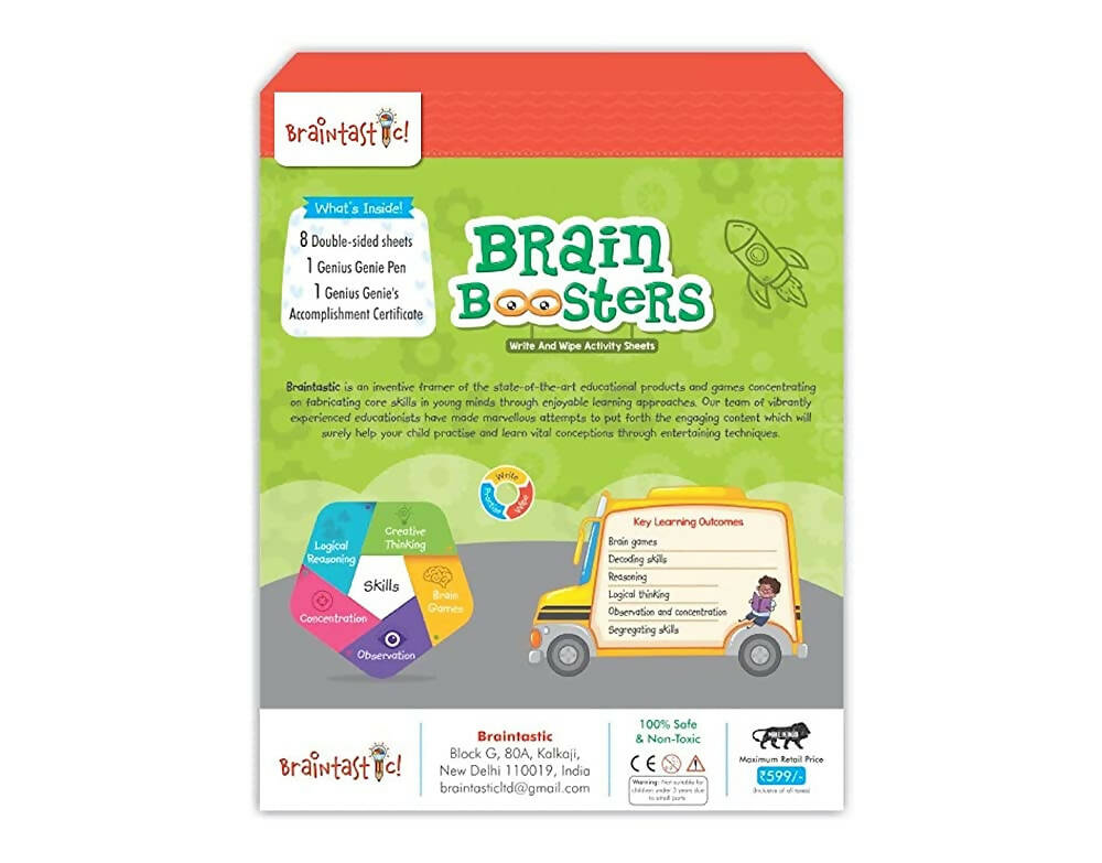 Braintastic Brain Booster Game/Toy (6-99 Years)-Write & Wipe Reusable Activity Sheets with Marker & Jigsaw Puzzle Learning Tools for Kids 6+ Years