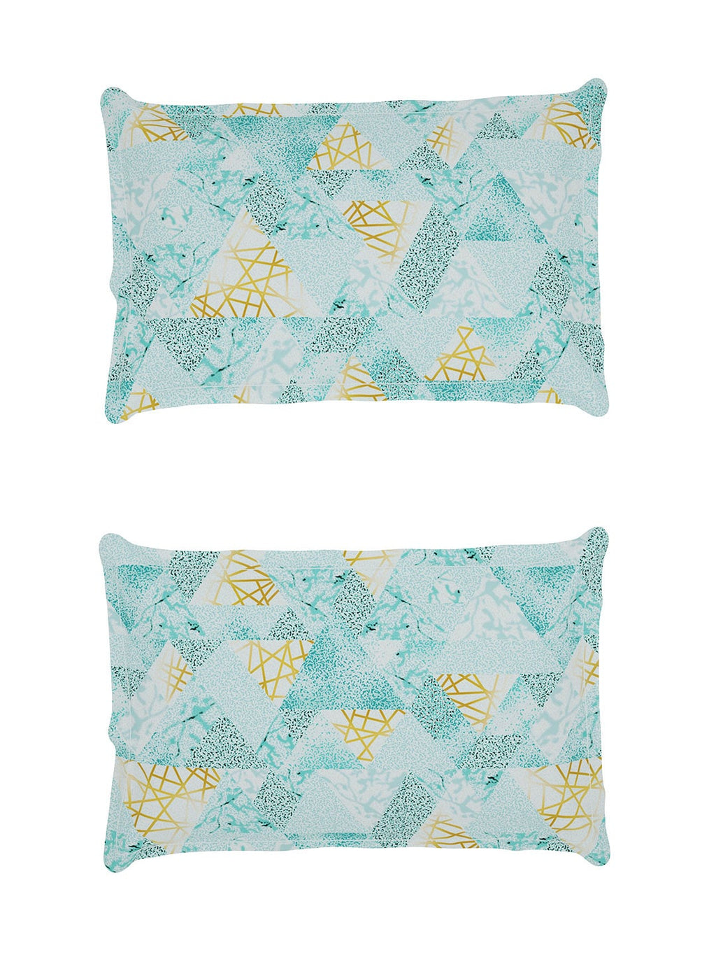 Story@home Arena Blue & Gold-Toned Printed 180 TC Bedsheet & Pillow Covers