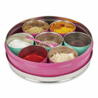 Stainless Steel Made Masala Box Spice Box Masala Dabba Container With Glass Lid 7 Compartments With 1 Spoon