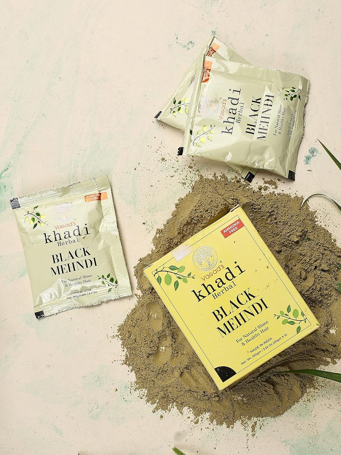 Vagad's Khadi Herbal Black Mehndi with Neem for Lasting Hair Color 2x100g