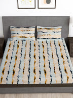 Story@home Arena Cream-Coloured & Grey Printed 180 TC Bedsheet & Pillow Covers