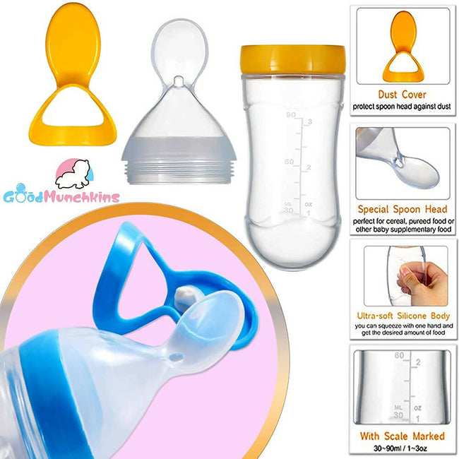 Goodmunchkins Stainless Steel Feeding Bottle, Food Feeder & Fruit Feeder Combo for Baby-(Blue-Yellow, 150ml) Main Image