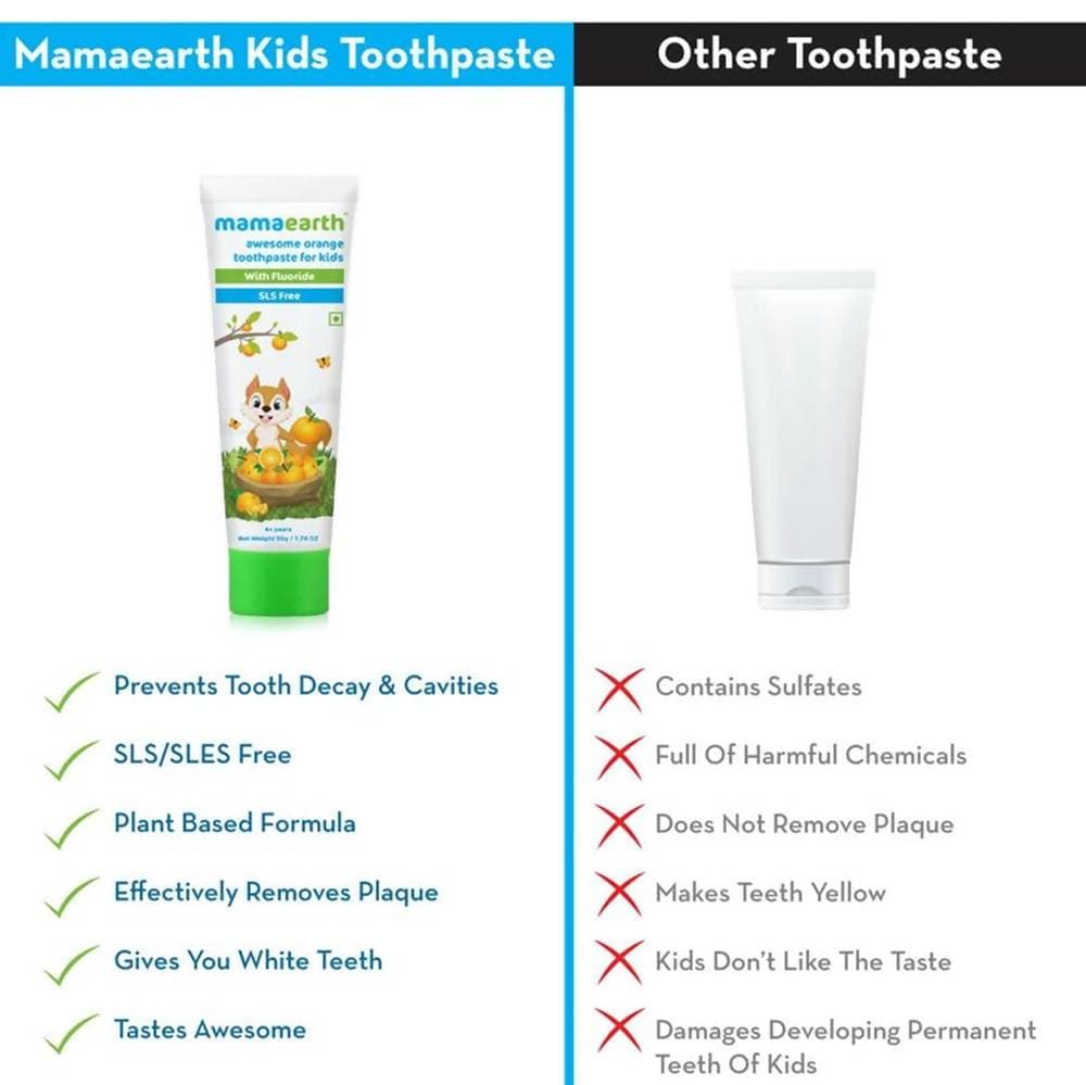 Mamaearth Awesome Orange Baby Toothpaste Cleanses Teeth, Provides Healthy Teeth & Gums - Limited Time Offer