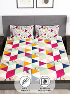 Story@home Arena Pink & Green Geometric Printed 180 TC Queen Bedsheet & 2 Pillow Covers
