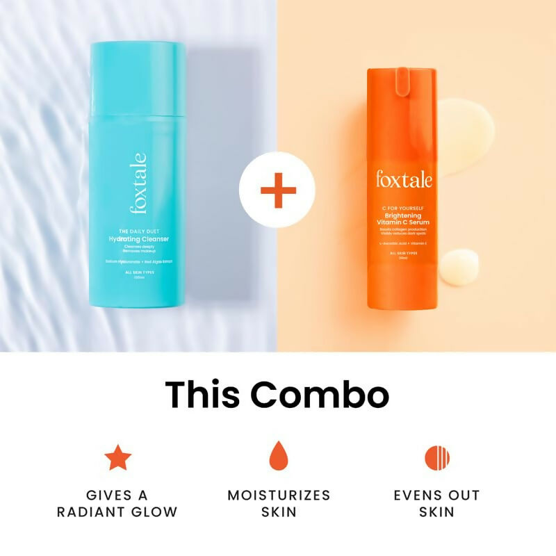 Foxtale Hydrate & Glow Skin Care Kit for Glowing Skin: Cleanser Hydrating Face Wash + Vitamin C Face Serum
