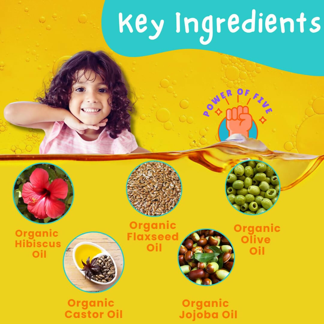 Puddles Happy Hippos Organic Nourish Hair Oil for Kids, Nourishing & Strengthening Formula for Delicate Hair & Scalp