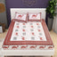 Red White Ethnic Motifs Cotton 200TC King Bedsheet With 2 Zipper Pillow Covers - King Size by House of Ree