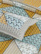 Sky Blue Yellow Ethnic Motifs Cotton 300TC King Bedsheet With 2 Zipper Pillow Covers - Super King Size by House of Ree