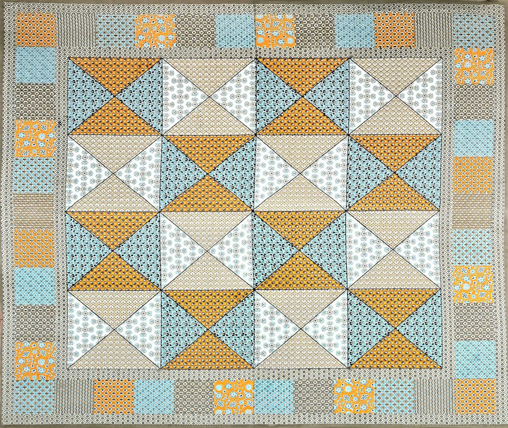 Sky Blue Yellow Ethnic Motifs Cotton 300TC King Bedsheet With 2 Zipper Pillow Covers - Super King Size by House of Ree