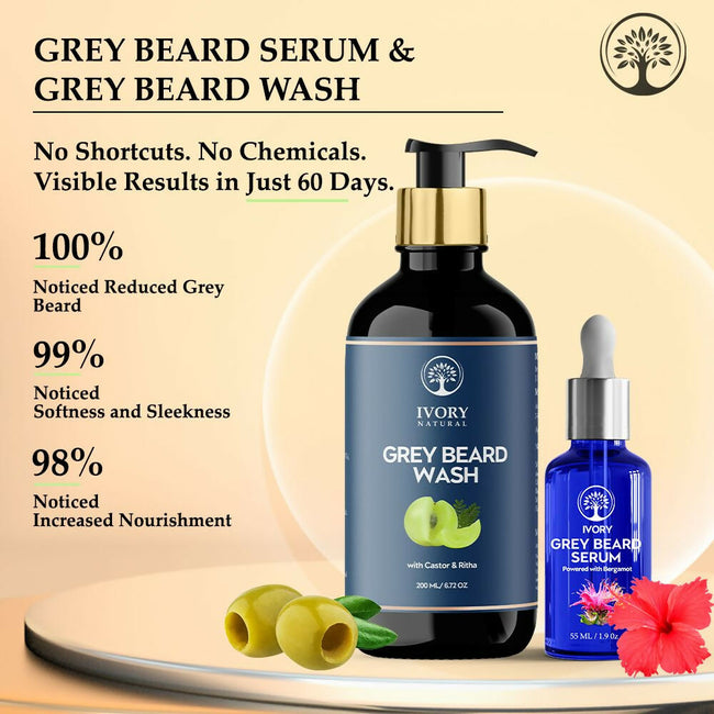 Ivory Natural Grey Beard Combo (Serum + Beard Wash) For Early Graying Beard Main Image