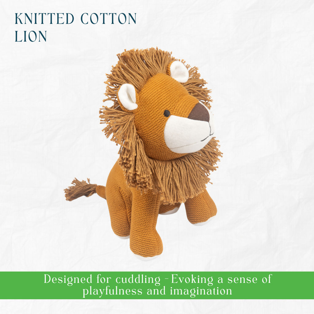 Nesta Toys Newborn Gift Set - Knitted Cotton Blanket, Lion Plush Toy, Elephant & Car Teether