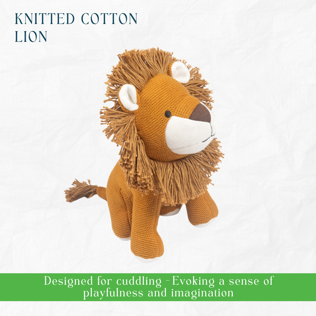 Nesta Toys Newborn Gift Set - Knitted Cotton Blanket, Lion Plush Toy, Elephant & Car Teether