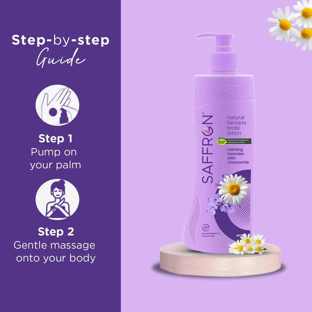 VI-JOHN Saffron Natural Fairness Body Lotion Calming Lavender with Chamomile Natural Moisturiser For Soft, Even-Toned & Radiant Skin Suitable for All Skin Types