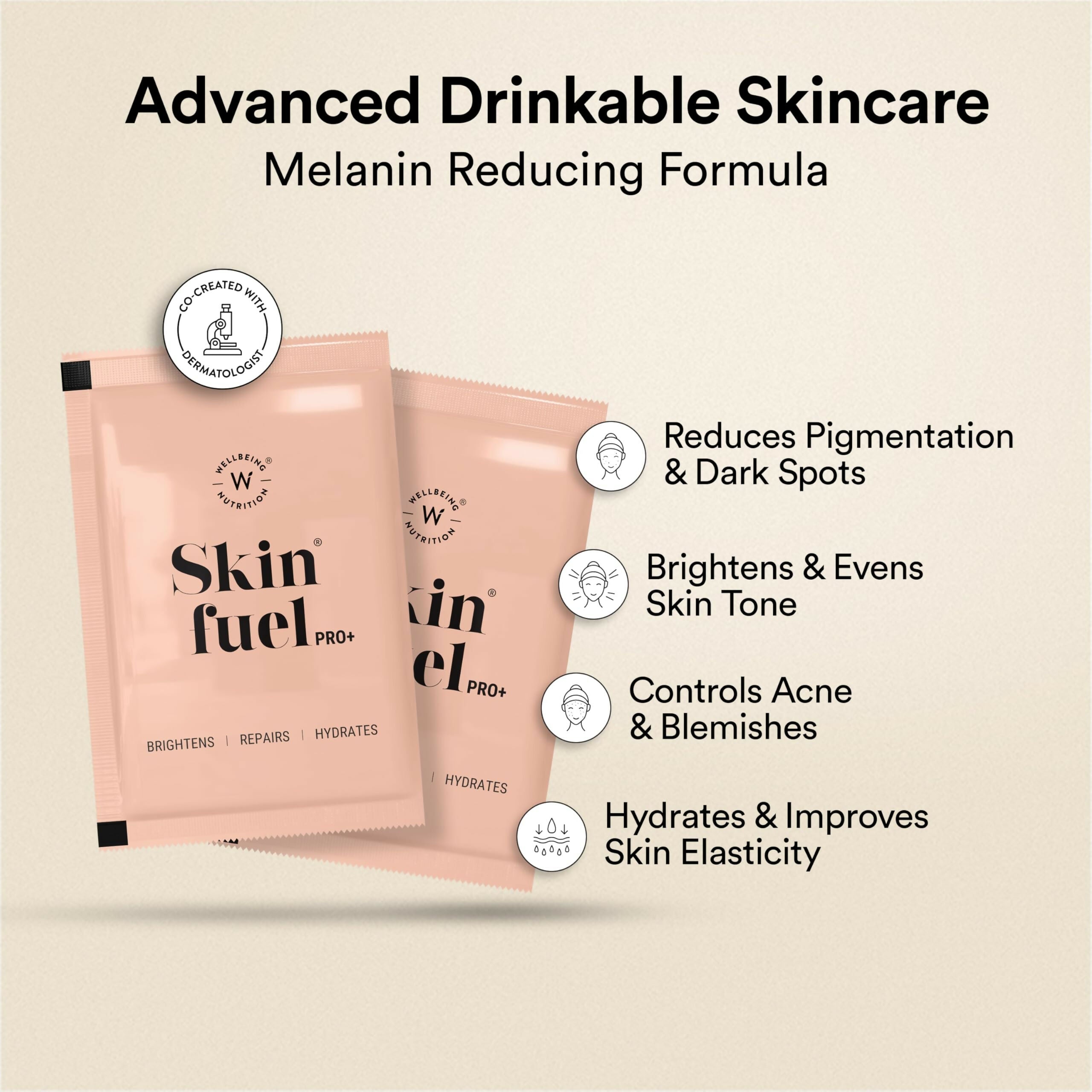 Wellbeing Nutrition Skin Fuel Pro+ - Valencia Orange Flavour, Reduced Pigmentation & Dark Spots, Brightens Skin Tone, Anti-aging