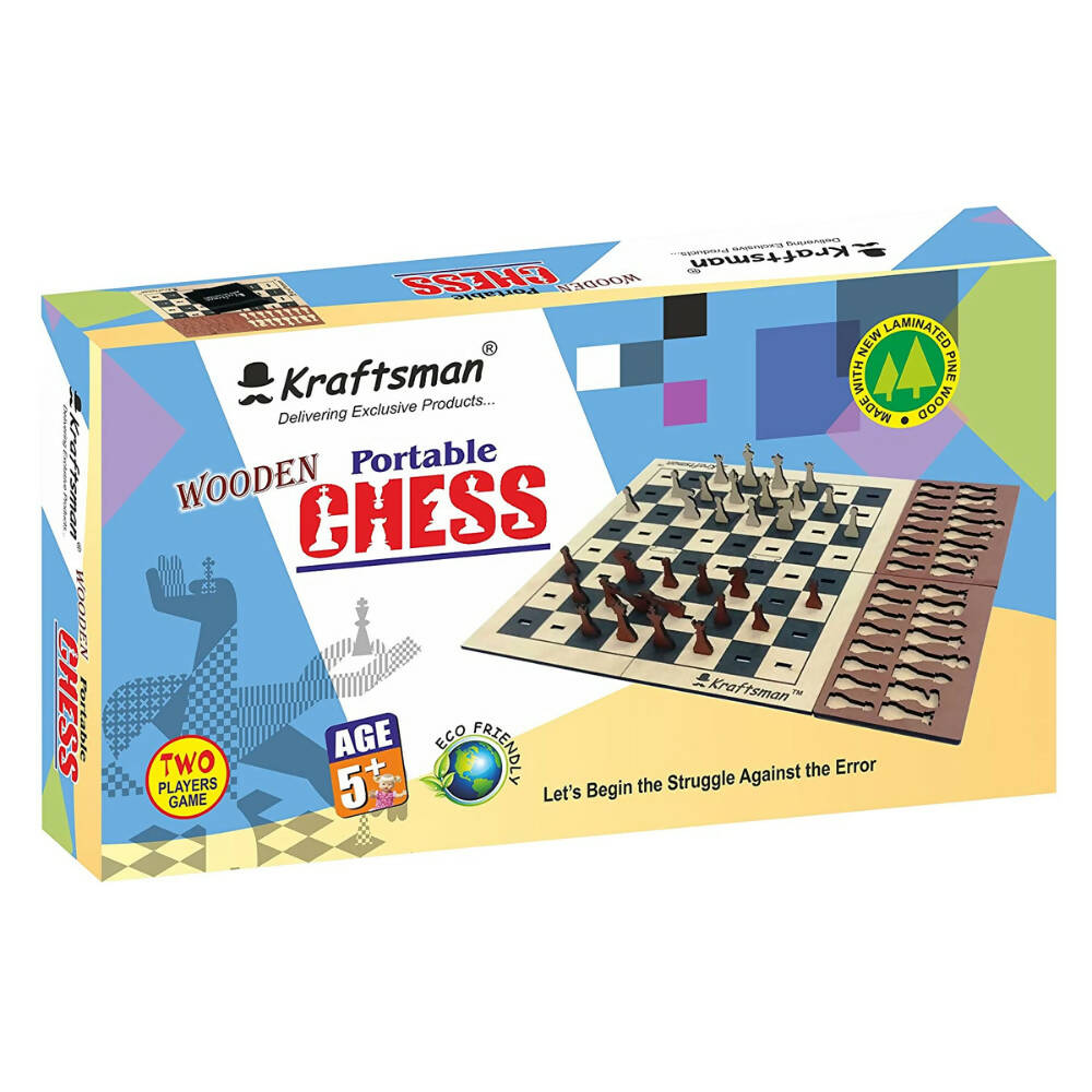 Kraftsman Wooden Portable Chess Board Game Set for Kids and Adults of All Age Groups