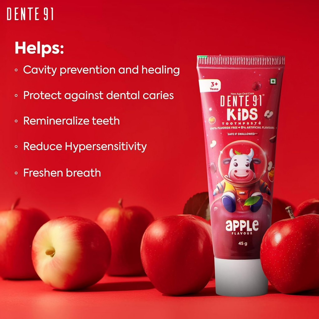 Dente91 Kids Toothpaste Protects Against Dental Caries & Hypersensitivity Fluoride Free Apple Flavour