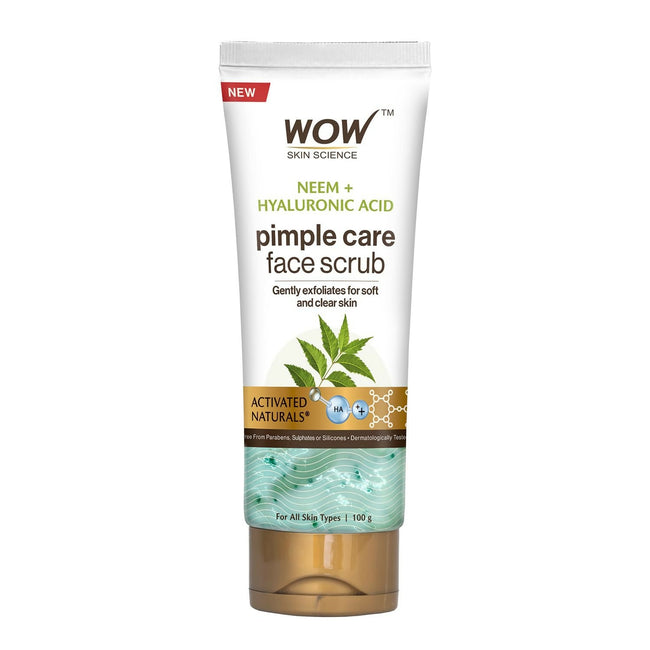 WOW Skin Science Neem & Hyaluronic Acid Pimple Care Face Scrub For Anti-Bacterial, Unclogs Pores Hover Image
