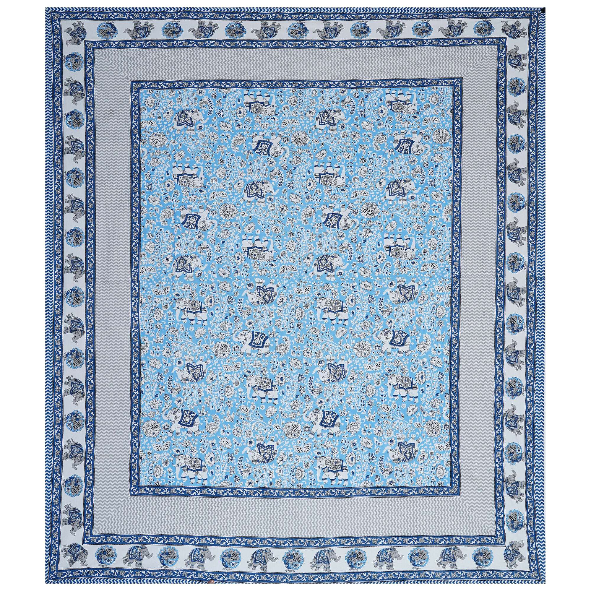 Rudra Bazaar Blue 210 TC Cotton Double King Bedsheet With 2 Pillow Covers