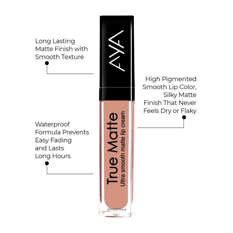AYA True Matte Liquid Lipstick, Ultra Smooth Matte Lip Cream - 03 Brown Nude