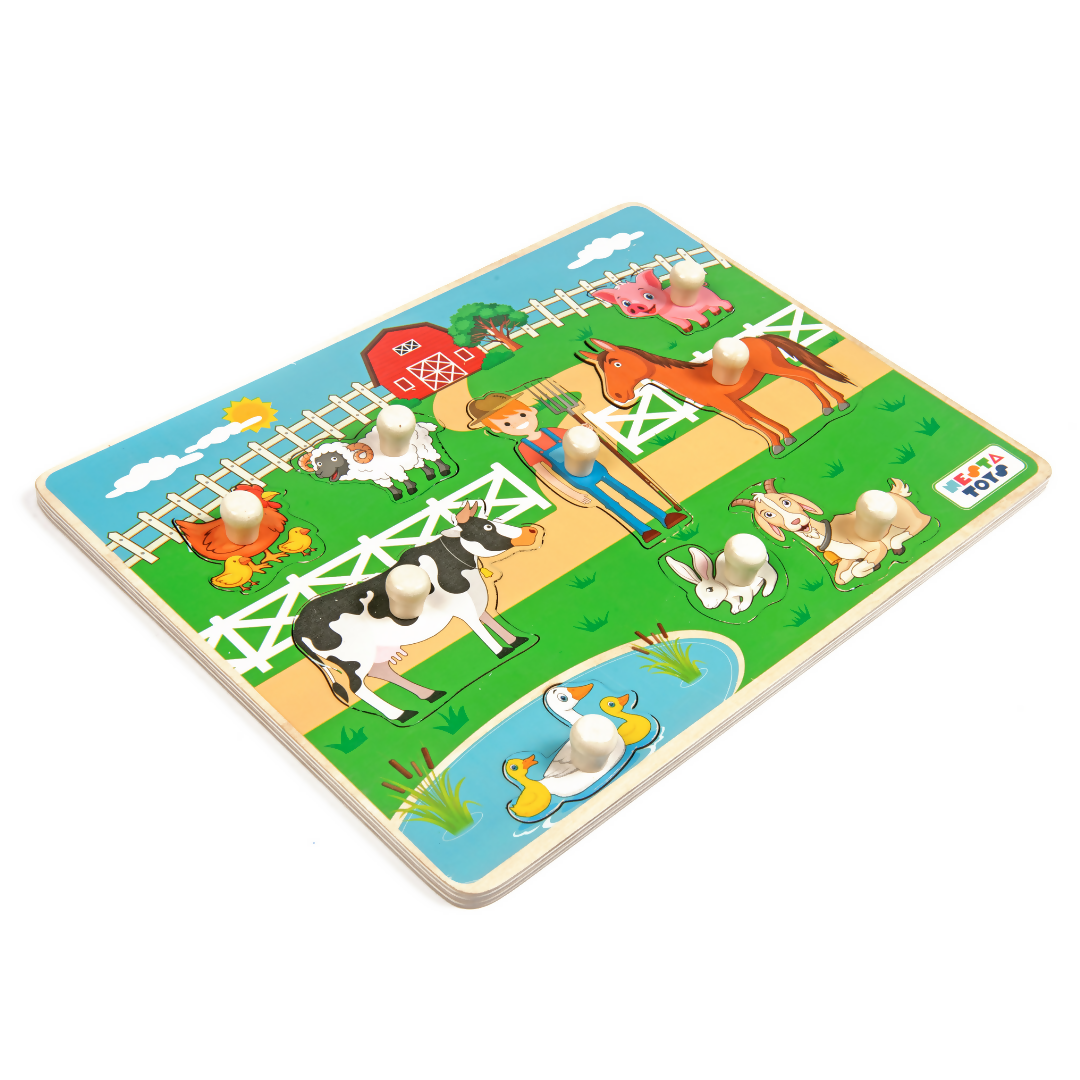 Nesta Toys Wooden Farm Animal Knob Puzzle (8 Pcs)