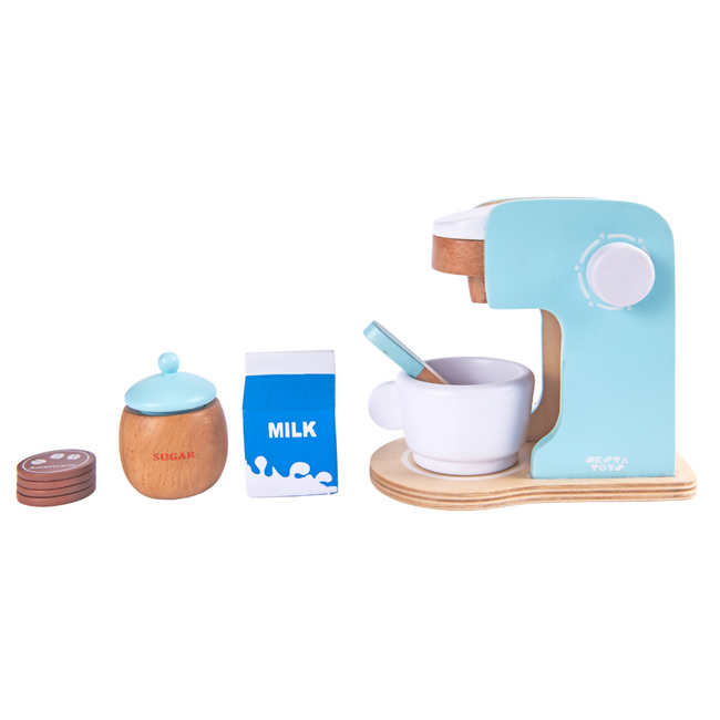 Nesta Toys Wooden Coffee Maker Toy (Blue), Kitchen Cooking Toy, Pretend Play (3+ Years) - 9 Pcs Hover Image