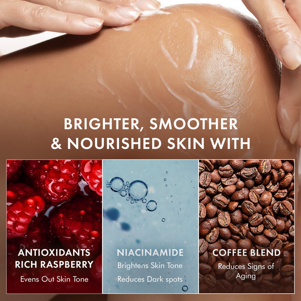 mcaffeine Brightening Raspberry Rush Serum Body Lotion SPF 50 PA+++