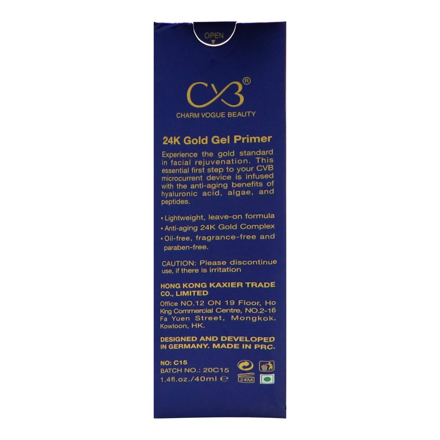 CVB C15 24K Gold Gel Primer for Pores Minimization Anti-Ageing Oil-Free