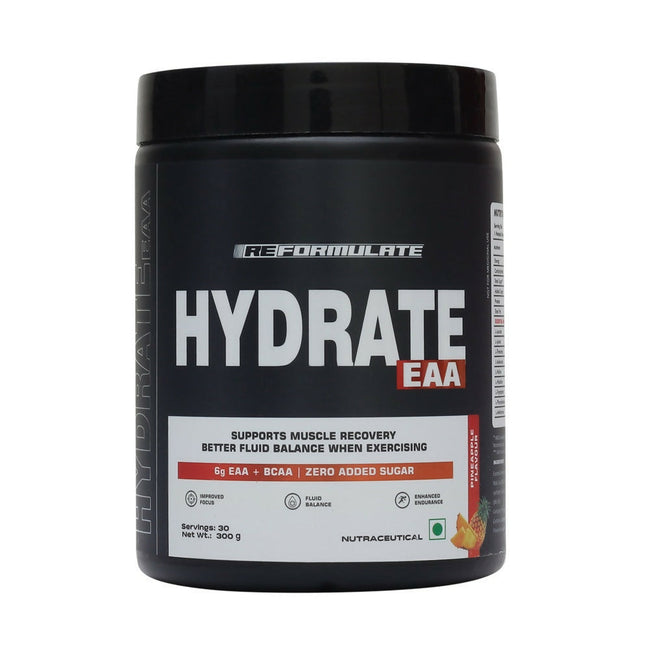 Reformulate Hydrate EAA I Supports Muscle Recovery | Zero Added Sugar | Improved Focus I Fluid Balance - Pine Apple Hover Image