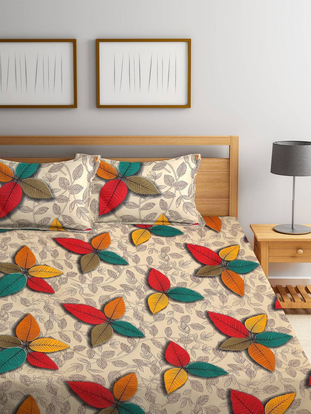 Home Sizzler Cream-Coloured & Red Floral 144 TC Bedsheet with Pillow Covers