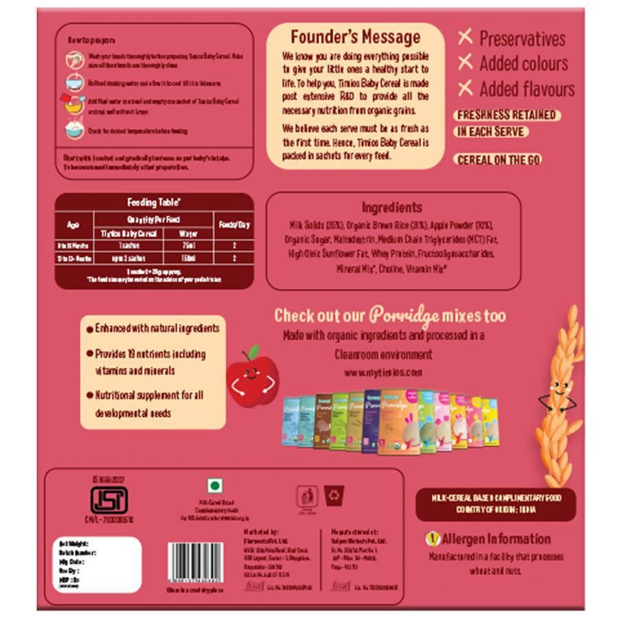 Timios Organic Rice Apple Baby Cereal