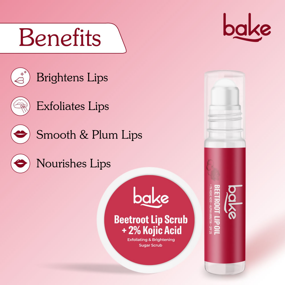 Bake Kojic Acid Beetroot Lip Kit With Lip Balm SPF 25 & Lip Scrub For Dark & Pigmented Lips
